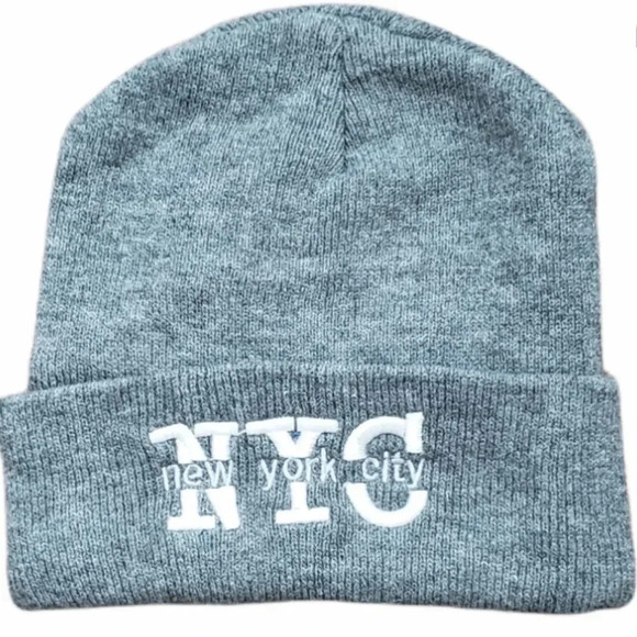 NYC Gray Acrylic Knit Beanie - Picture 1 of 3